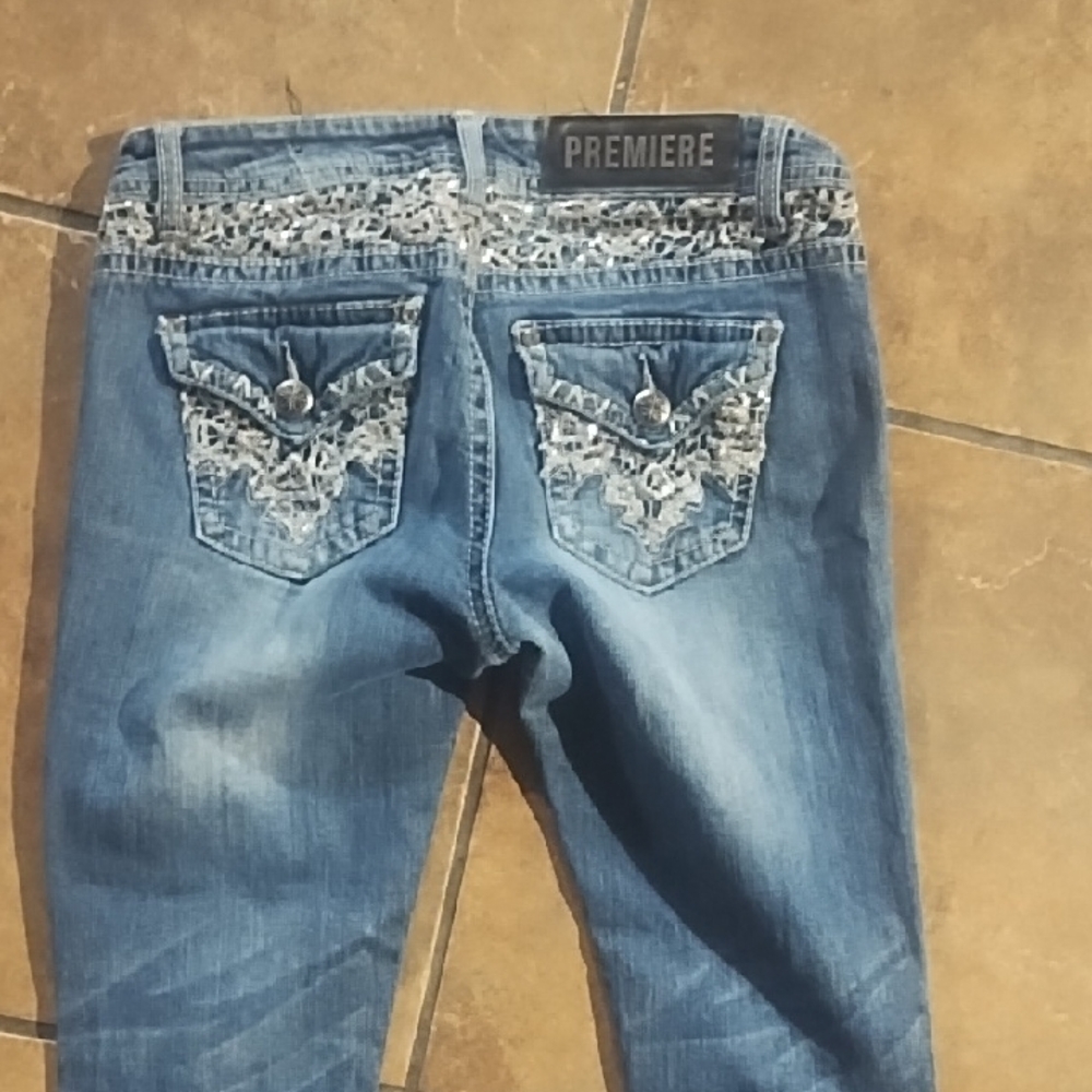 #2133 Premier Women's Blue Jeans with Lace Detail